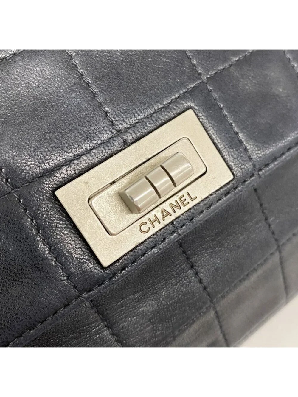 Chanel Shoulder Bag 2.55 Choco Bar Lambskin Black Silver